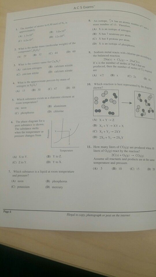 Solved A C S Exams 8. s x has an atomic number of 1 50 mol