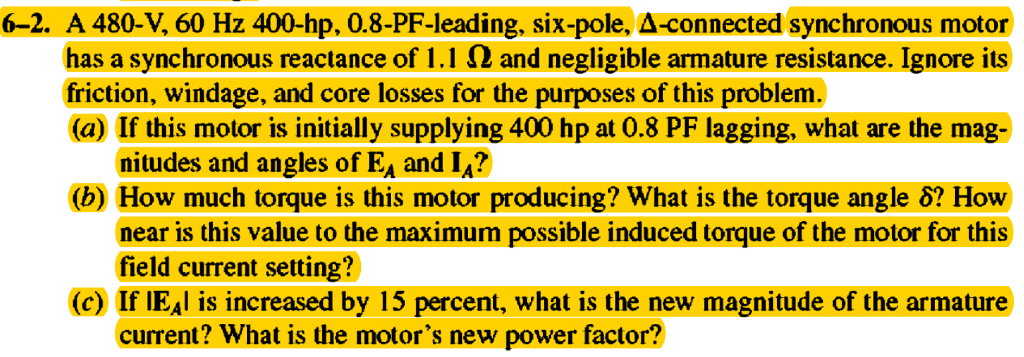 Solved A 480-V, 60 Hz 400-hp, 0.8-PF-leading, six-pole, | Chegg.com