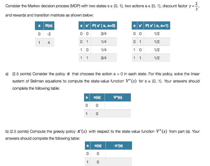 Consider the Markov decision process (MDP) with two | Chegg.com