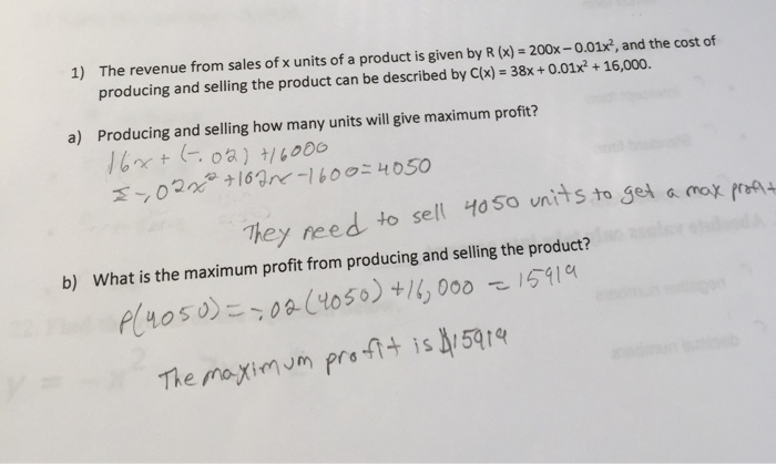 Solved The revenue from sales of x units of a product is | Chegg.com