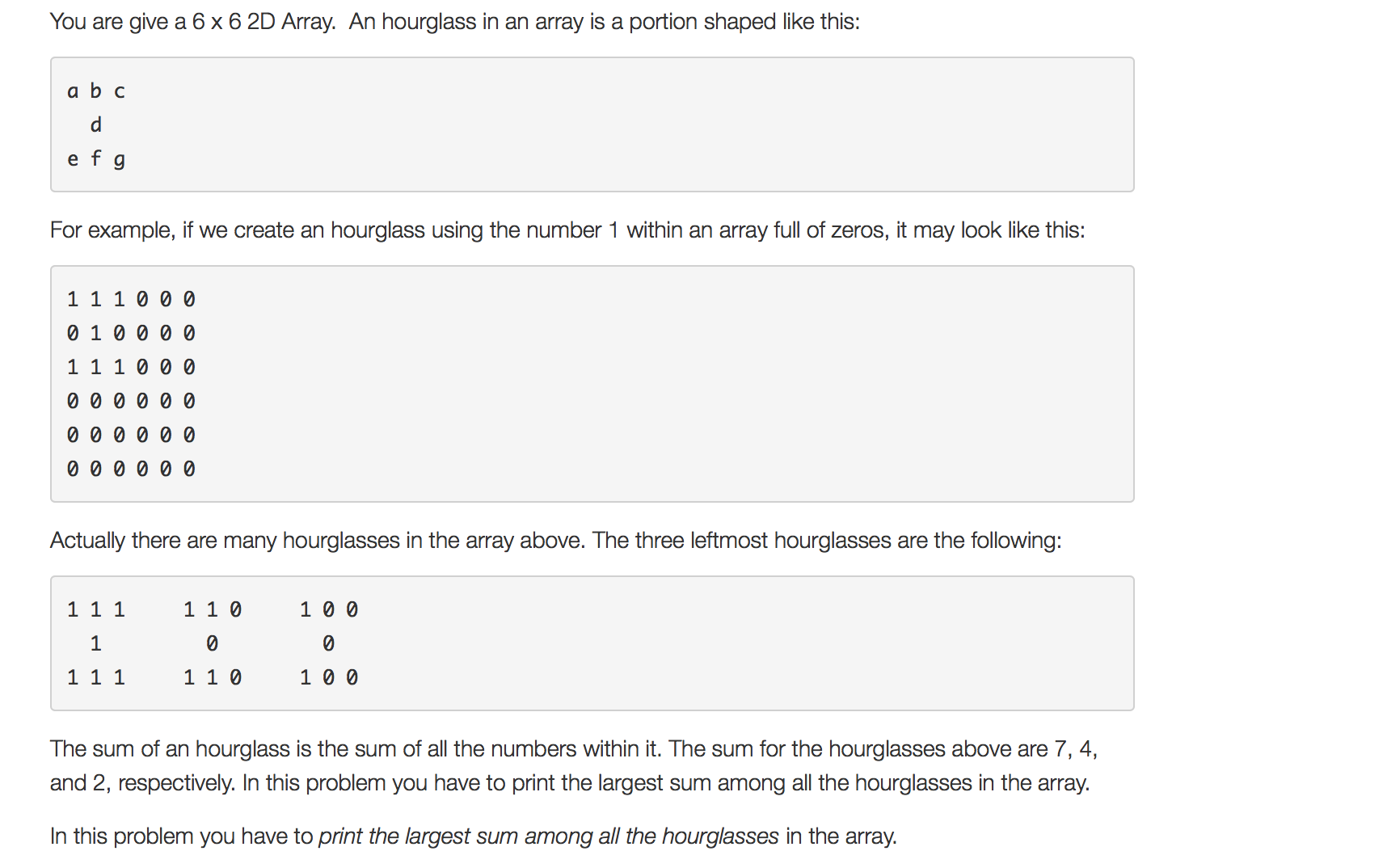 2d array 2025 hourglass in c