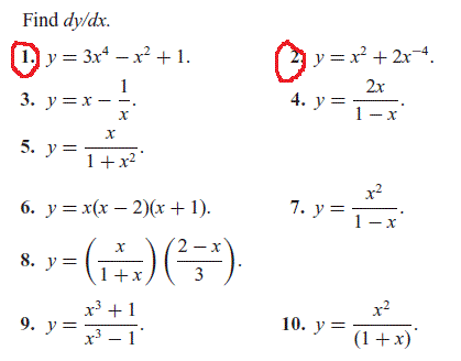 Solved Find Dy Dx Y 3x4 X2 1 Y X2 2x 4 Y X Chegg Com