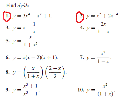 Find Dy Dx Y 3x4 X2 1 Y X2 2x 4 Y X Chegg Com