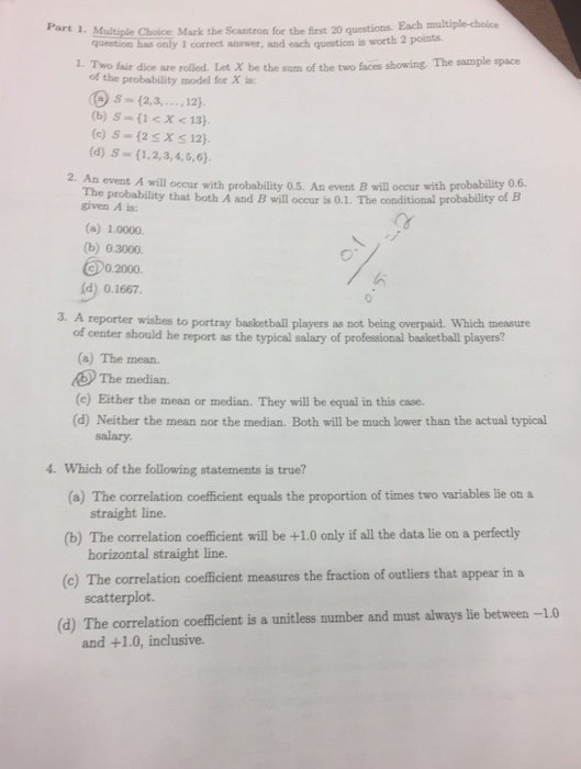 Solved Each multiple-choice Part 1. Multiple Choice Mark the | Chegg.com
