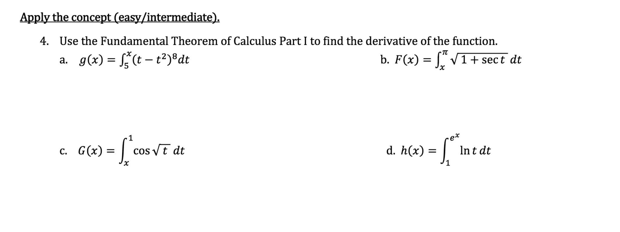the fundamental theorem of calculus homework
