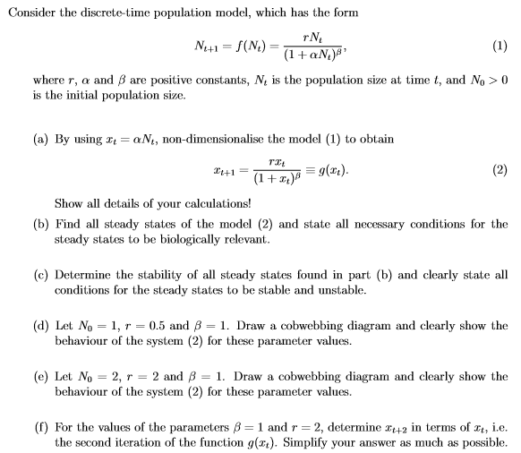 Consider the discrete-time population model, which | Chegg.com