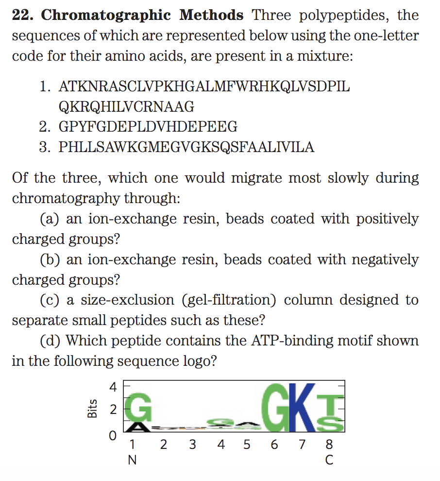 Solved 22. Chromatographic Methods Three Polypeptides, The | Chegg.com