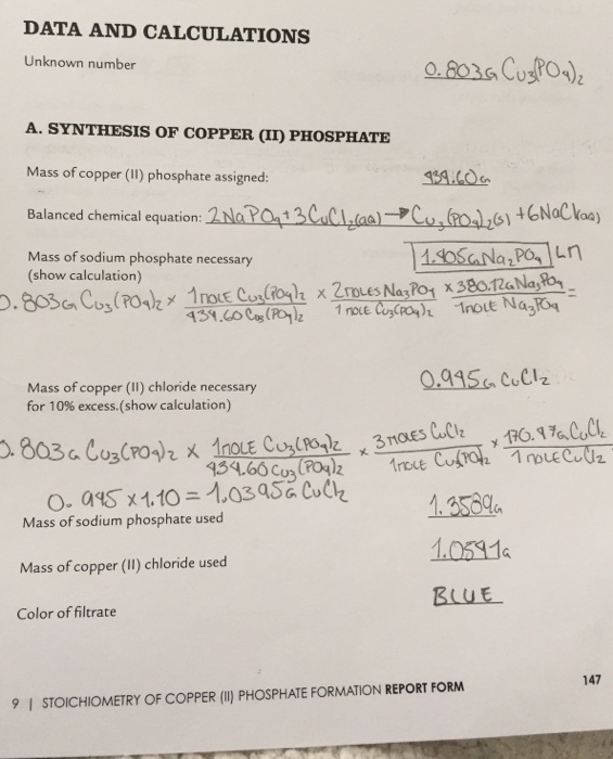 Solved DATA AND CALCULATIONS Unknown number A. SYNTHESIS OF