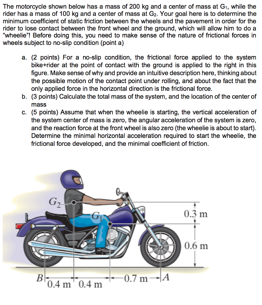 Solved The motorcycle shown below has a mass of 200 kg and a