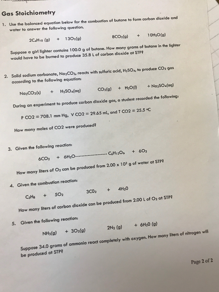 Solved Gas Stoichiometry 1. Use the balanced equation below | Chegg.com