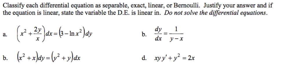 Solved Classify Each Differential Equation As Separable