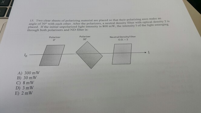 solved-15-two-clear-sheets-of-polarizing-material-are-chegg