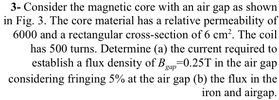 Solved 3- Consider the magnetic core with an air gap as | Chegg.com