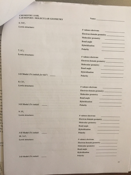 Solved Molecular Geometry | Chegg.com