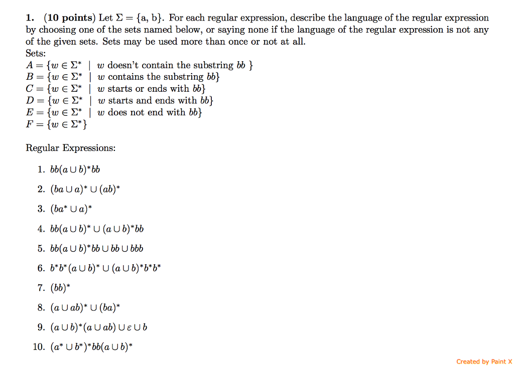 Solved 1. (10 points) Let Σ = {a, b). For each regular | Chegg.com