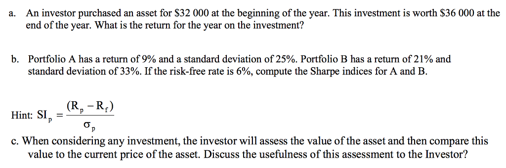 Solved An investor purchased an asset for S32 000 at the | Chegg.com