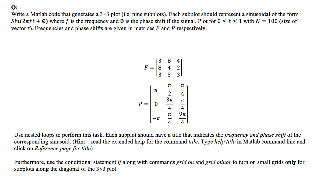 Solved Q: Write a Matlab code that generates a 3x3 plot | Chegg.com