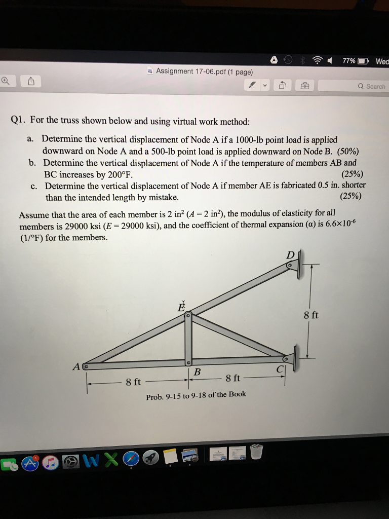 Solved For the truss shown below and using virtual work | Chegg.com