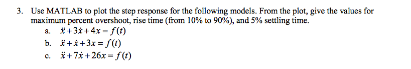 Solved 3. Use MATLAB to plot the step response for the | Chegg.com