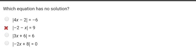Solved Which equation has no solution? Ax-2/=-6 13x + 61 = 6 | Chegg.com