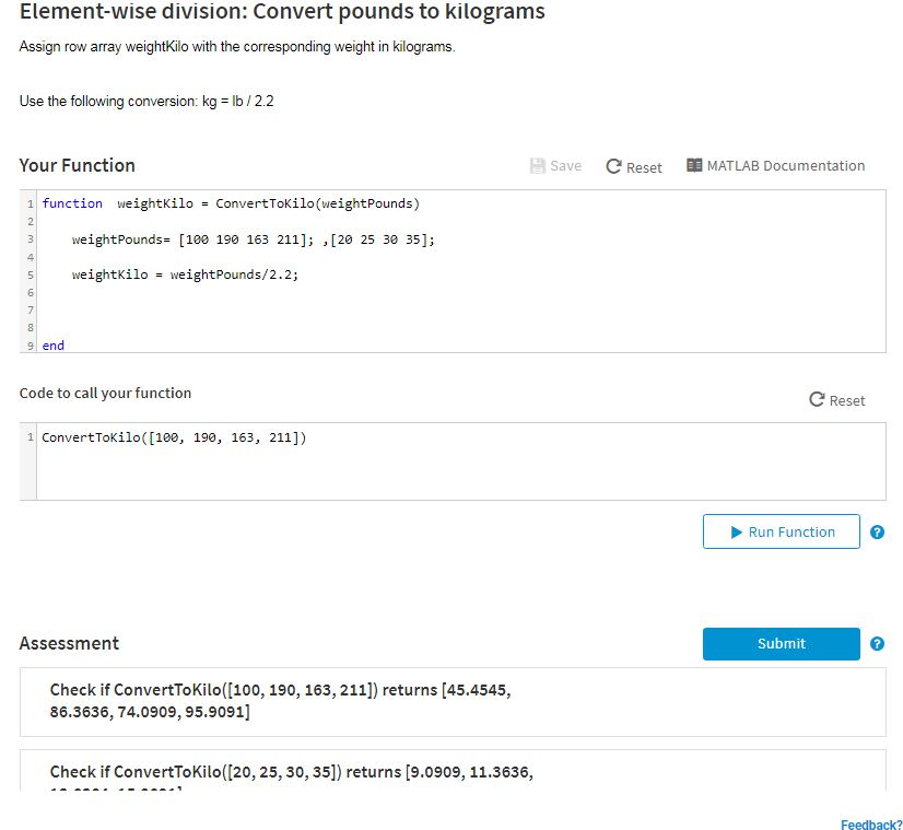 Solved Assign row array weightKilo with the corresponding Chegg