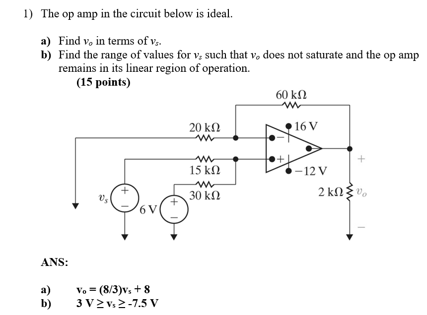 Solved The op amp in the circuit below is ideal. a) Find