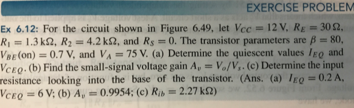 Solved EXERCISE PROBLEM Ex 6.12: For the circuit shown in | Chegg.com