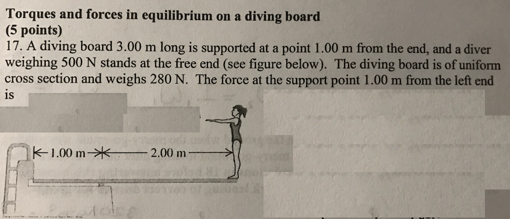Solved A diving board 3.00 m long is supported at a point | Chegg.com
