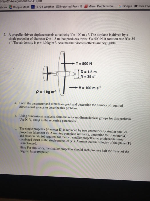 Solved A propeller driven airplane travels at velocity V = | Chegg.com