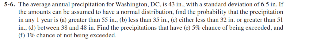 Solved The average annual precipitation for Washington, DC, | Chegg.com