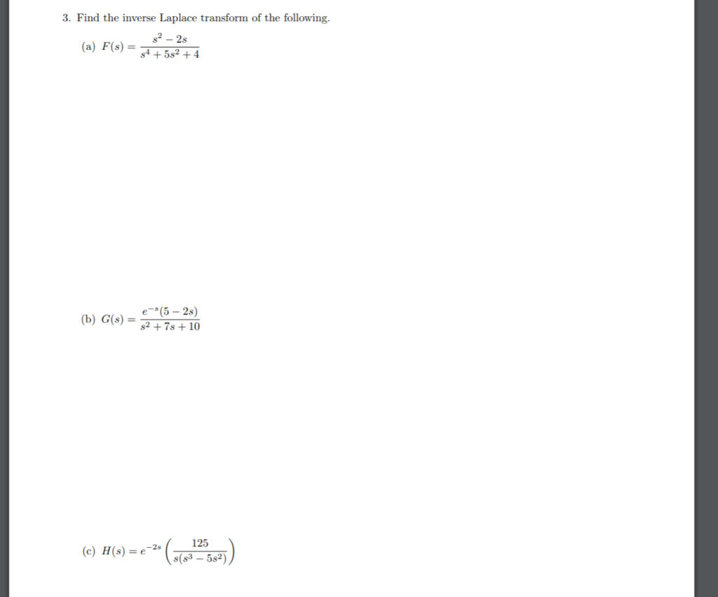 Solved 3. Find the inverse Laplace transform of the | Chegg.com