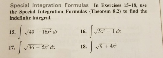Solved Special Integration Formulas In Exercises 15-18, use | Chegg.com