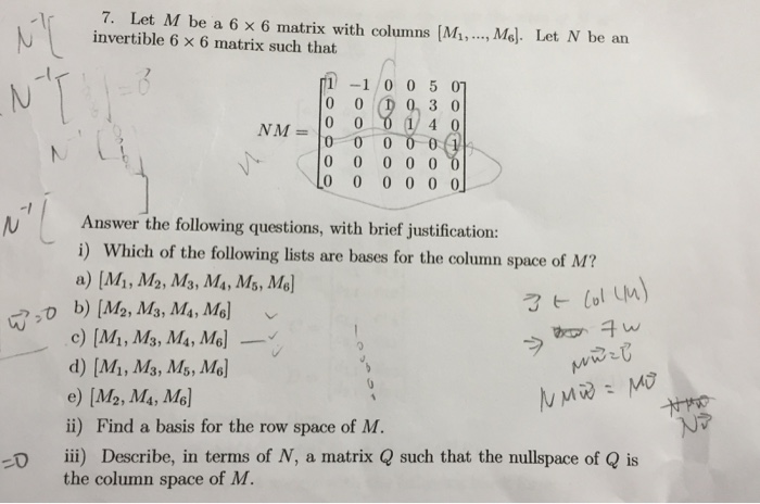 Solved Let M be a 6 times 6 matrix with columns [M_1,..., | Chegg.com