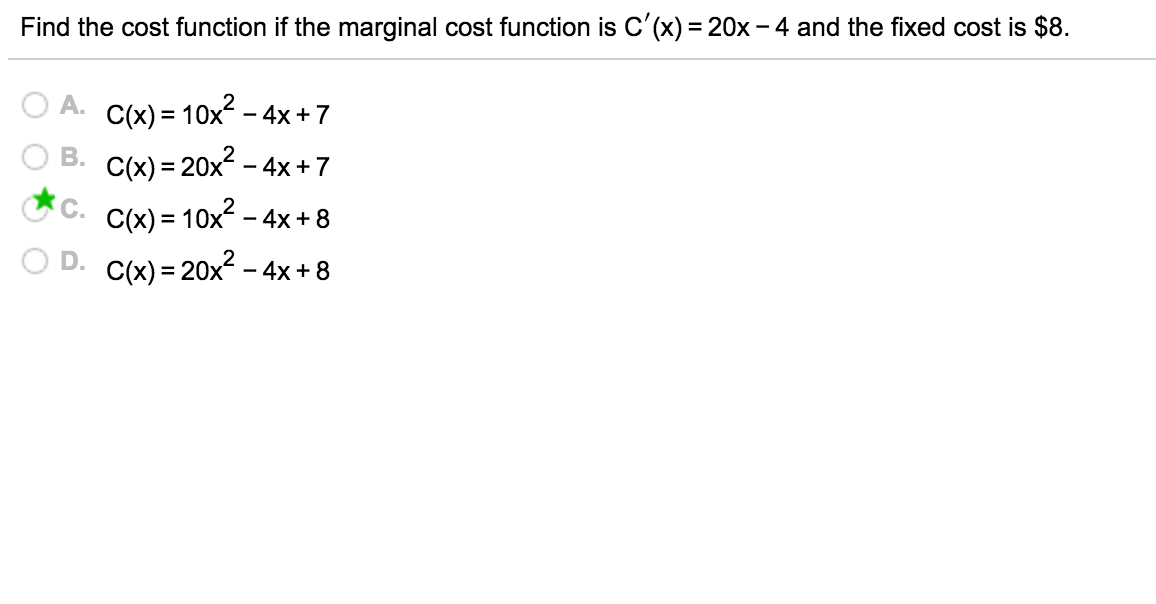 Find The Cost Function If The Marginal Cost Function Is