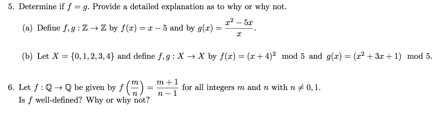 Solved Determine if f = g. Provide a detailed explanation as | Chegg.com