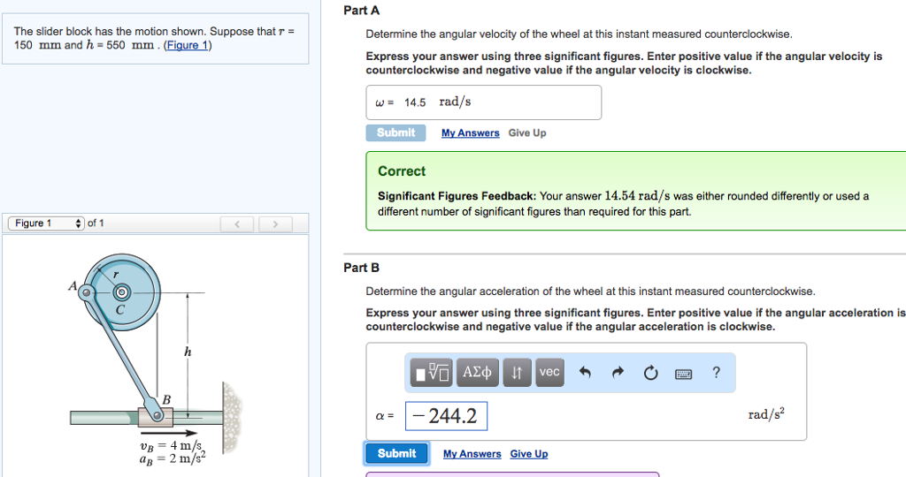 Solved The slider block has the motion shown. Suppose that r | Chegg.com