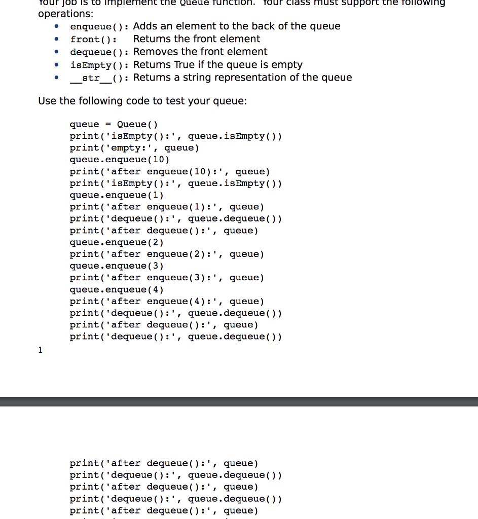 Solved our job iS to implement the Queue tunction. four | Chegg.com