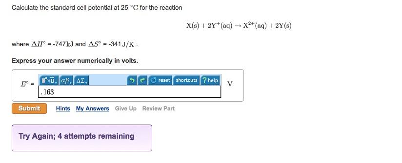 Solved Delta G Degree Nfe Degree Where N Is The Number Chegg Com