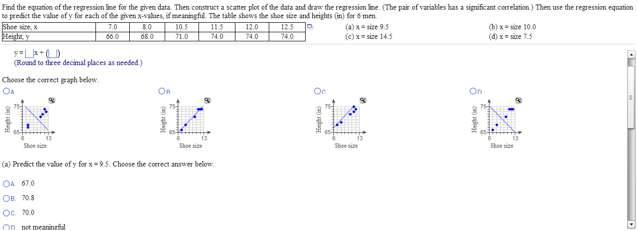 Solved Find the equation of the regression line for the | Chegg.com