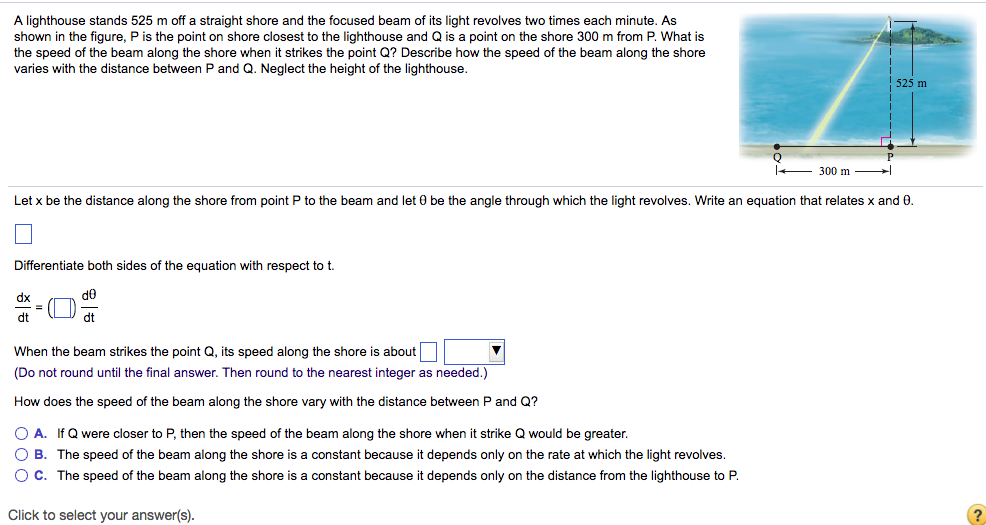 Solved A lighthouse stands 525 m off a straight shore and