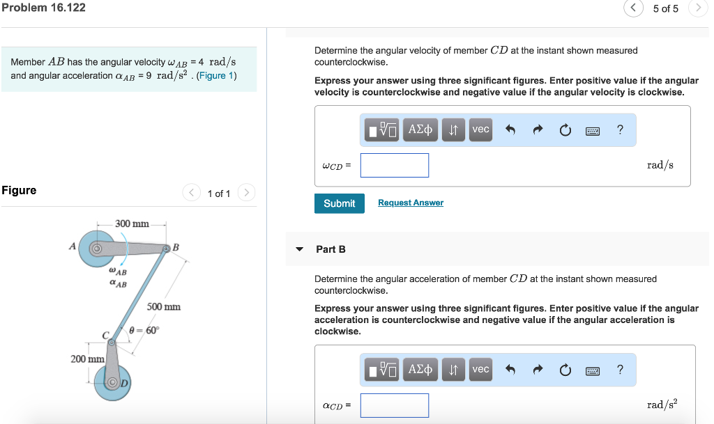 Solved Problem 16.122 5 of 5 Determine the angular velocity | Chegg.com