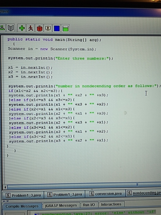 Solved public static void main (Stringl) arg) Scanner in = | Chegg.com
