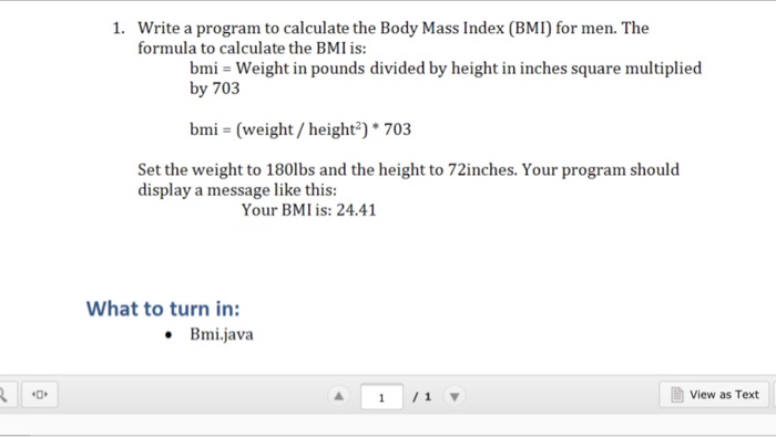 write the formula used to calculate body mass index bmi