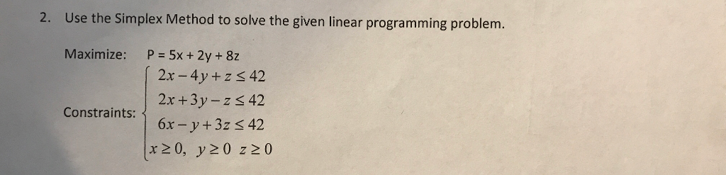 Solved 2. Use the Simplex Method to solve the given linear | Chegg.com
