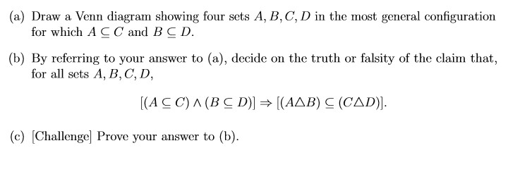 Solved A Draw A Venn Diagram Showing Four Sets A B C D