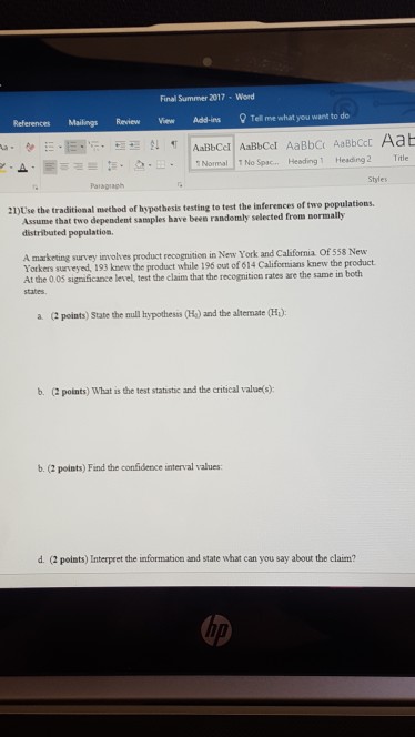 traditional method of hypothesis testing example