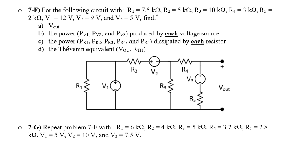 Solved For the following circuit find Vout, the power | Chegg.com