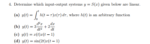 Solved Determine which input-output systems y = S(x) given | Chegg.com