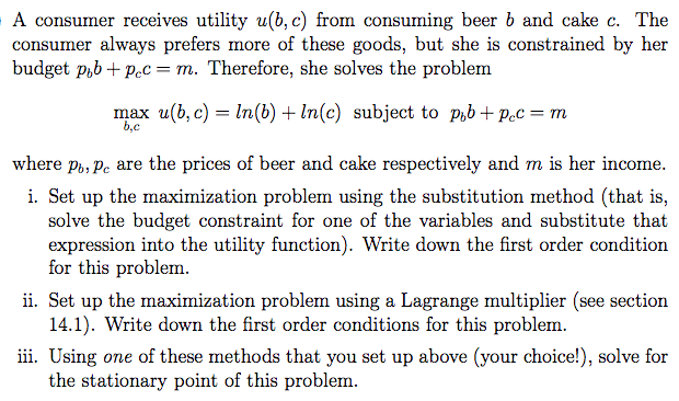 Solved A Consumer Receives Utility U b C From Consuming Chegg