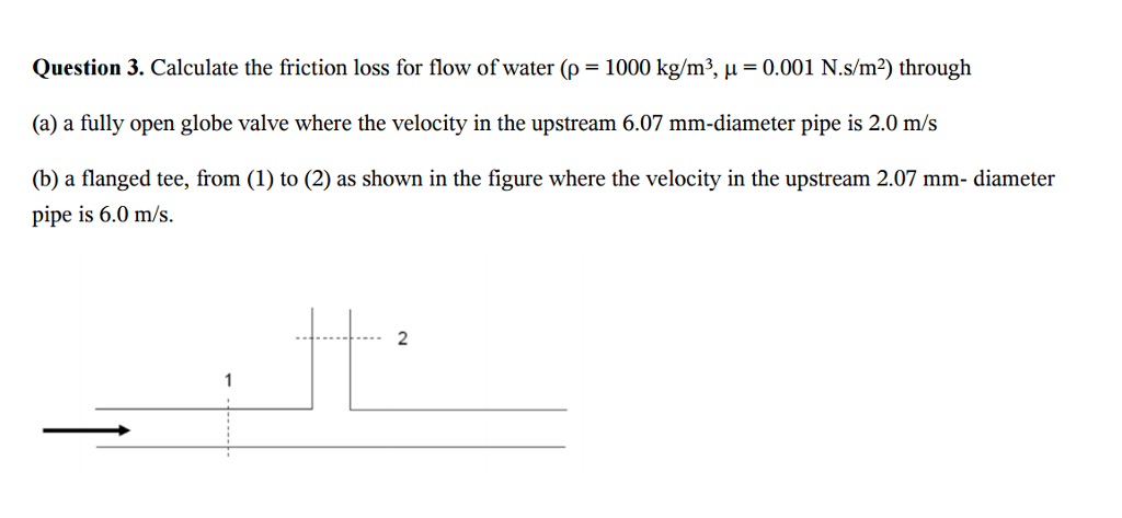 Solved Calculate the friction loss for flow of water (p = | Chegg.com